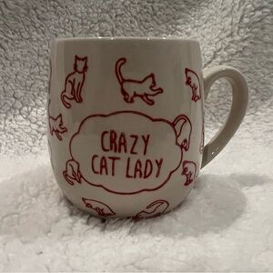 World Market CRAZY CAT LADY Cream & Red Large Ceramic Coffee Mug/Cup, 20 fl oz.